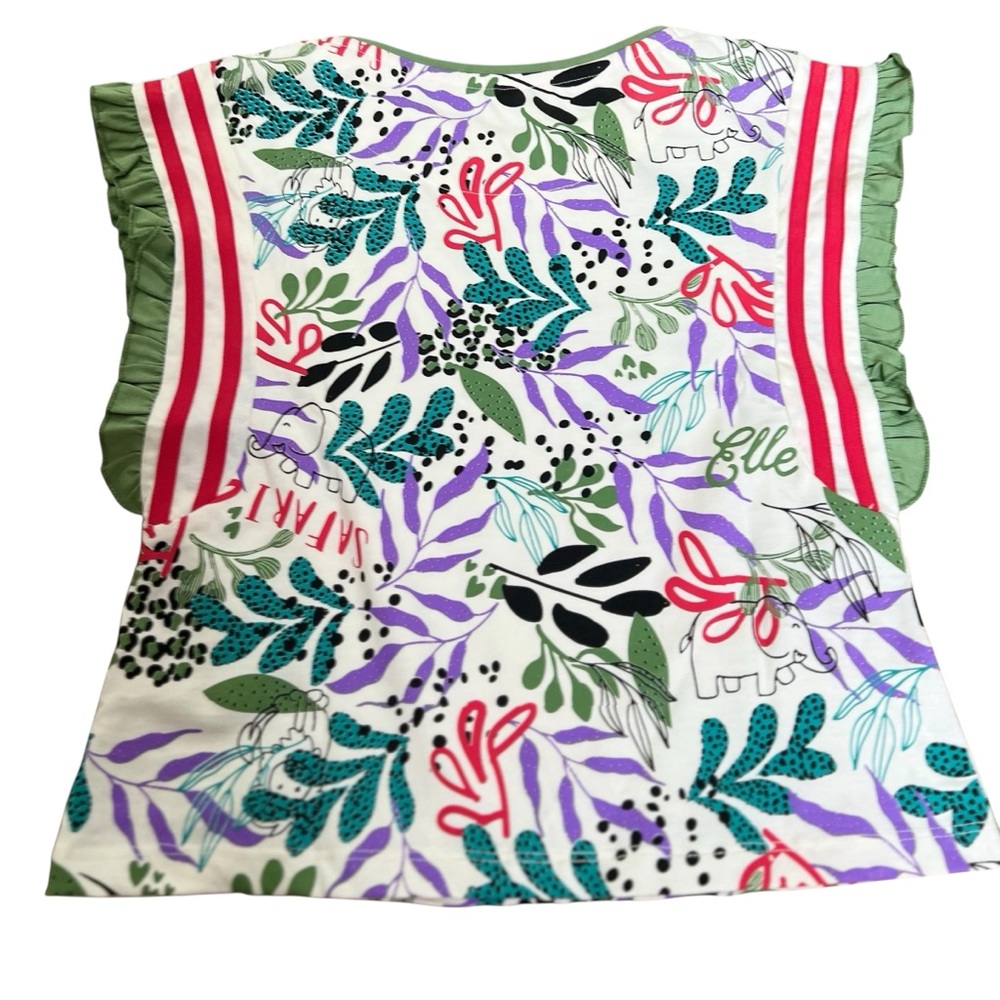 ELLE Kids Girls Safari Print Shirt 100% Cotton Ruffle Trim Sleeveless SZ:12 Yrs.